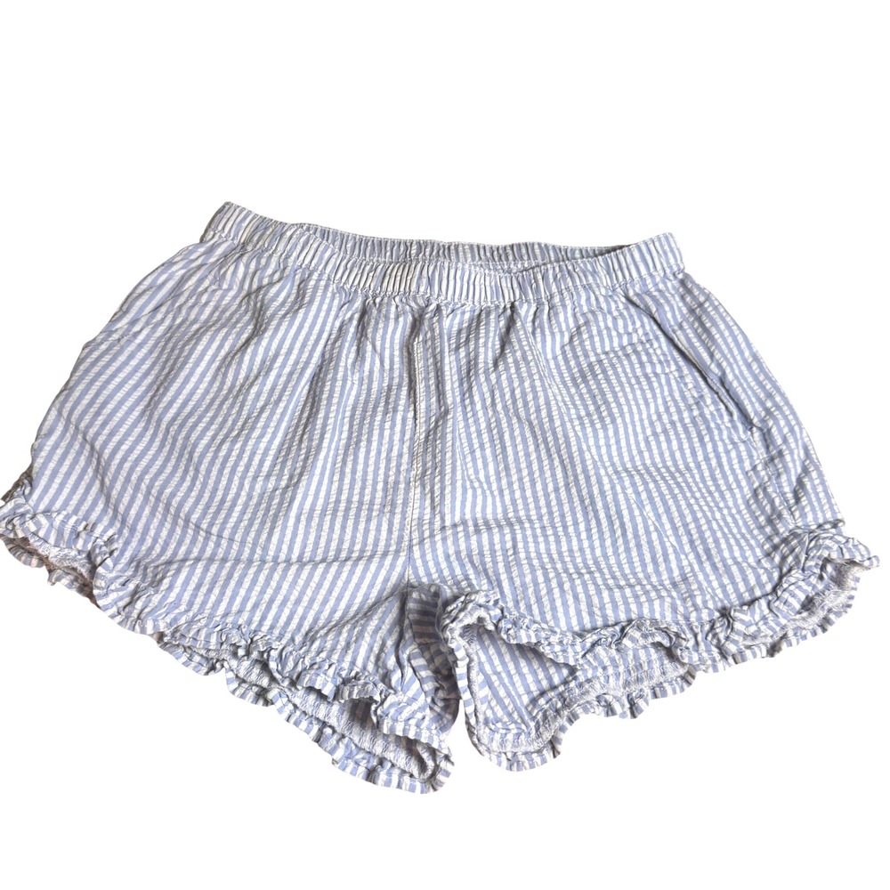 Crewcuts Girls Striped Shorts Size‎ 10 Blue White Ruffle Hem Elastic Waist